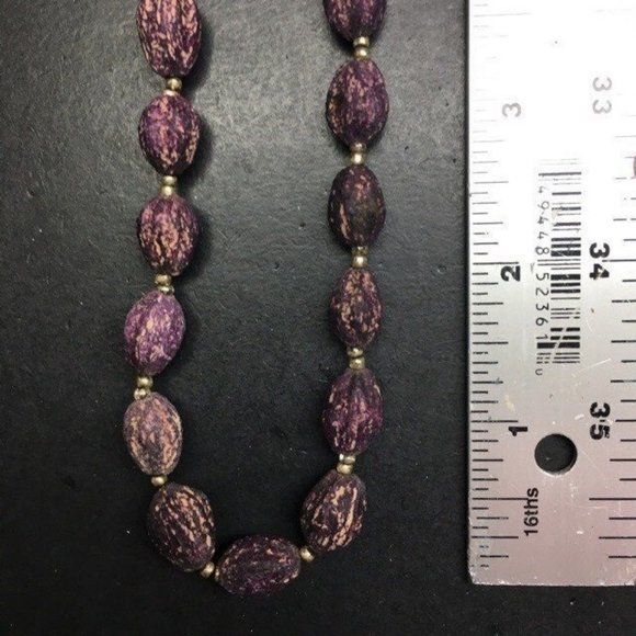 Real Seed Bead Necklace Long Purple Gold Brown Retro Organic BoHo - Picture 4 of 5